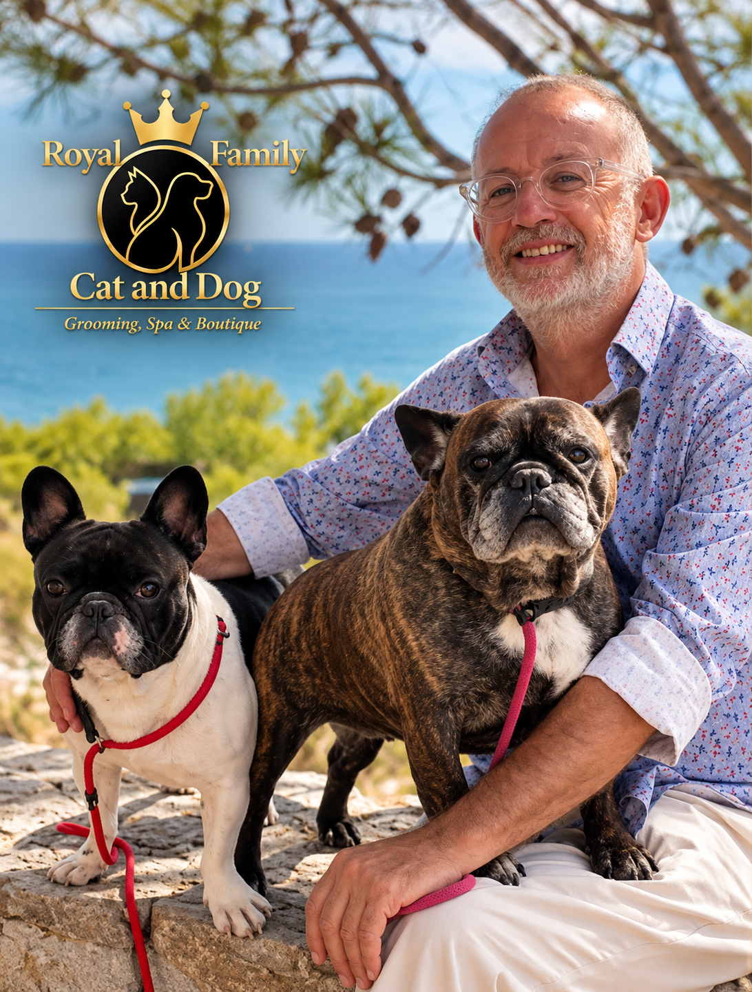 Cliente com dois cães à porta da Royal Family